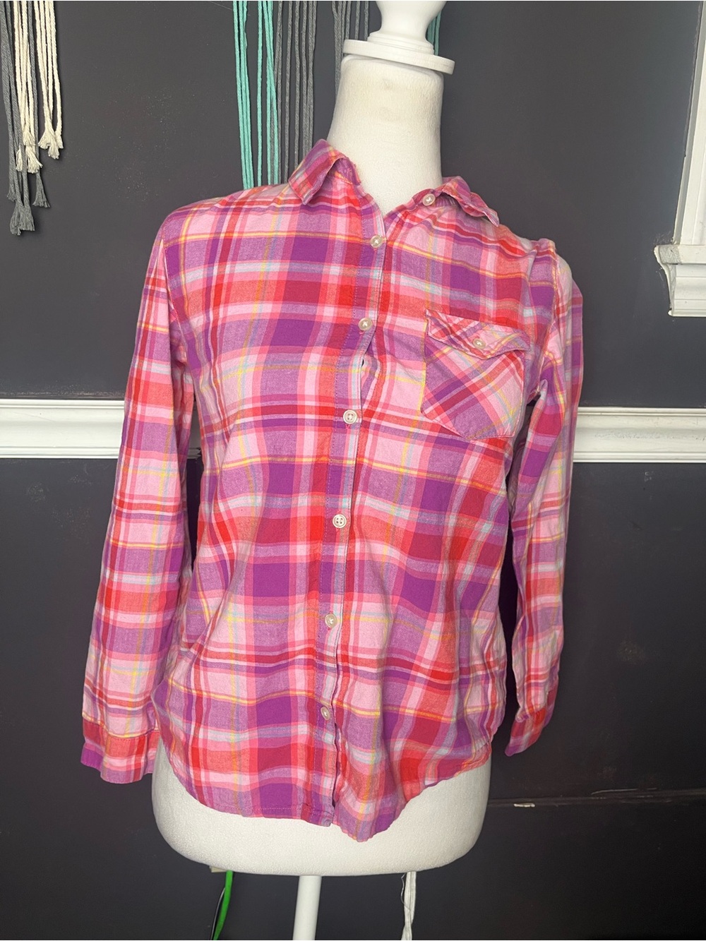 Girls size 14/16 XL Cherokee Pink Plaid Button Down Shirt